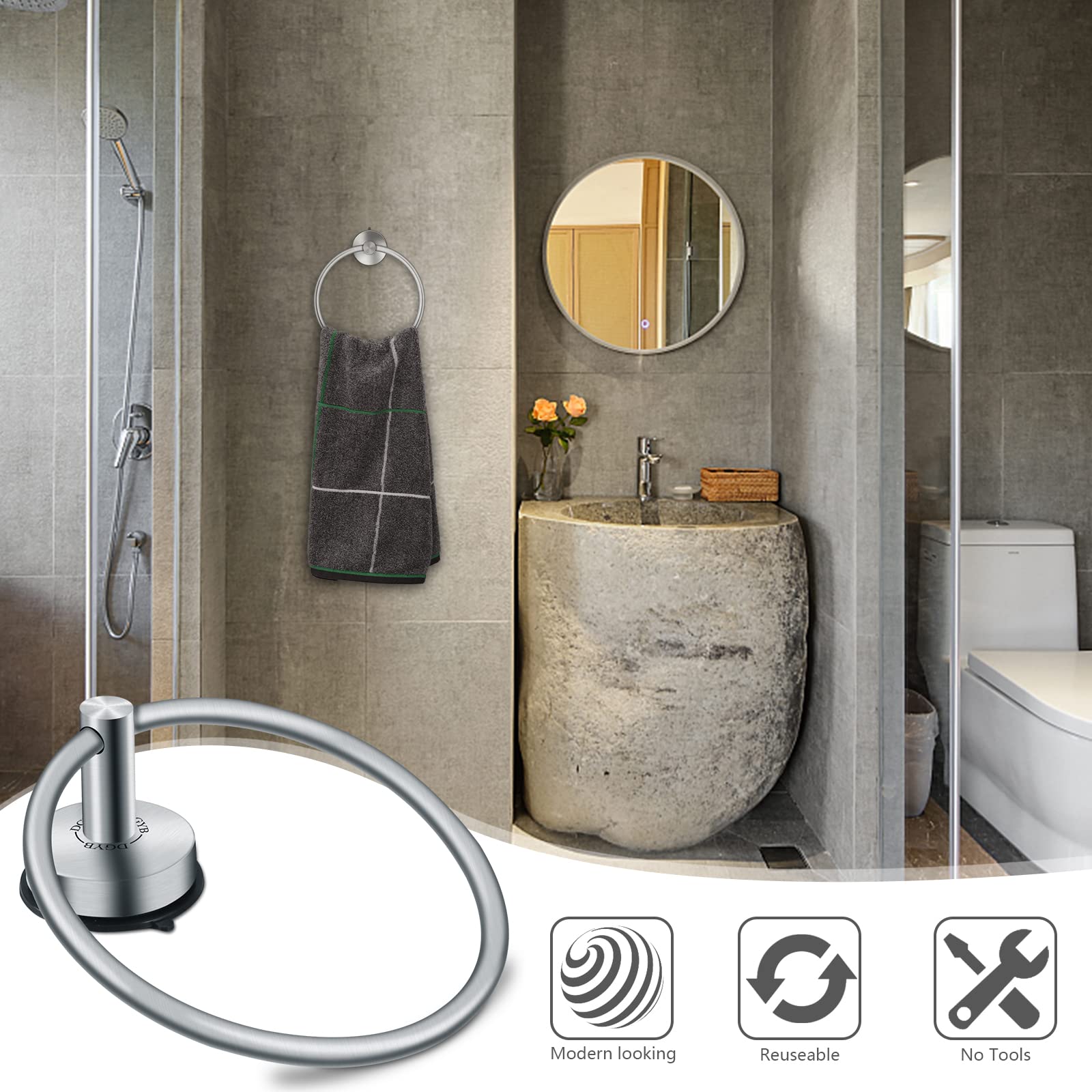 Dgyb Suction Cup Hand Towel Ring Brushed Nickel Hand Towel Holder For Bathroom Wall Sus 304 Stainless Steel Kitchen Towel Hanger